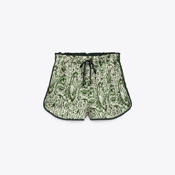 NWT ZARA PRINTED SATIN EFFECT SHORTS Ecru / Green - Picture 4 of 6